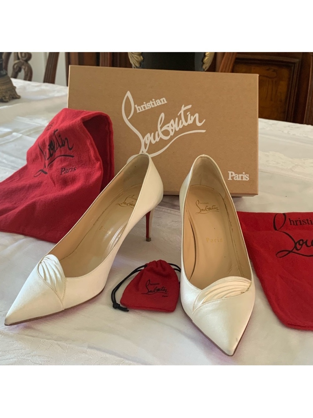 Christian Louboutin Ivory Pointed-Toe Stiletto Pumps